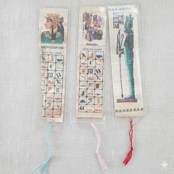Egyptian 10 Bookmarks Papyrus Party Gifts Hyroglyphic Alphabet Pharoh King Queen - Picture 4 of 7